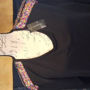 Lane Bryant 14/16 rainbow sequined shoulder black tunic knit shirt new with tags